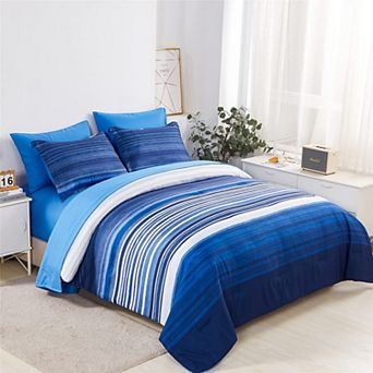 7 pc Striped Bed In A Bag Comforter Set Microfiber Bedding