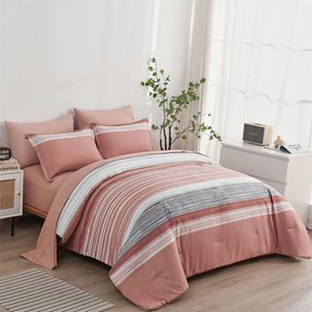 7 pc Striped Bed In A Bag Comforter Set Microfiber Bedding