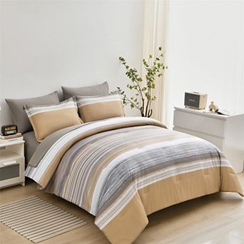 7 pc Striped Microfiber Bed In A Bag Comforter Set All Season Bedding