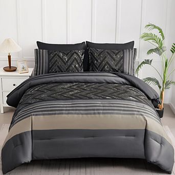 7 pc Striped Reversible Bed In A Bag Comforter Set Luxury Soft All Season Easy Care