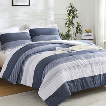 3 pc Striped Bedding Set Casual Elegant Microfiber Comforter Set