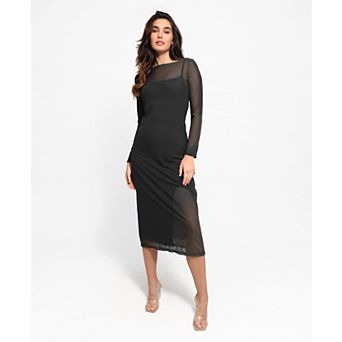 Popilush Shapewear Slimming Midi Dress and Sheer Mesh Overlay Set Dress