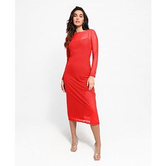 Popilush Shapewear Slimming Midi Dress and Sheer Mesh Overlay Set Dress