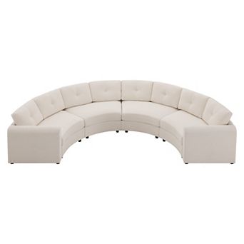 Whisen 4 pc Upholstered Curved Modular Sectional Sofa, Boucle Couch with Button Tufted Back