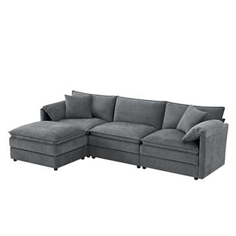 Whisen L-Shaped Chenille Modular Sectional Sofa, 4-Seater with Two Movable Ottomans