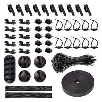 Turonic CM1 Cable Management Kit, 148 pc Cord Organizer Set with Clips and Ties