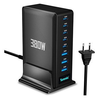 Turonic 380W Charging Station, 8-Port Desktop USB-C & USB-A Power Charger, Up to 100W USB-C Output