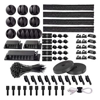 Turonic CM2 Cable Management Kit, 192 pc Pro Cord Organizer Set with Clips, Ties and Sleeves