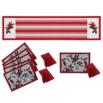 Yuletide Hostess 13 pc Entertaining Holiday Table Linen Set, Christmas Cardinals