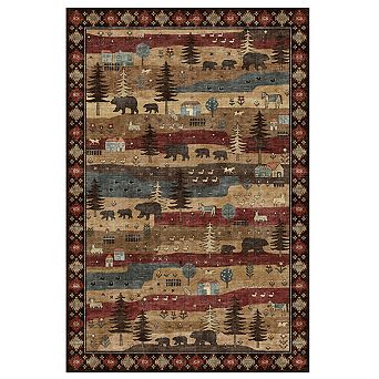 Rustic Area Rug Art Forest Bear Animal Pattern Carpet Geometric Washable Non Slip Indoor Decor Mat