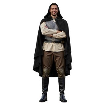 Adult Renaissance Velvet Look Hooded Cloak Costume With Buckle Closure