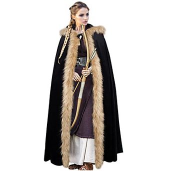 Medieval Hooded Cape Velvet Trim Cosplay Cloak for LARP Renaissance Fairs
