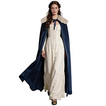 Men's Renaissance Medieval Velvet Cloak With Detachable Faux Fur Shawl Cosplay Costume