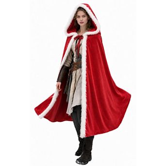 Velvet Hooded Cape Medieval Renaissance Costume with Fur Trim