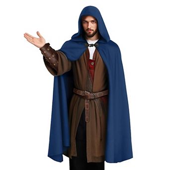 Medieval Hooded Cloak Velvet Renaissance Wizard Knight Costume Robe For Men Women