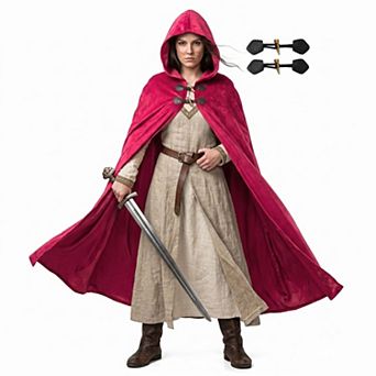 Unisex Medieval Hooded Cloak Flannel Lined Cosplay Cape Robe