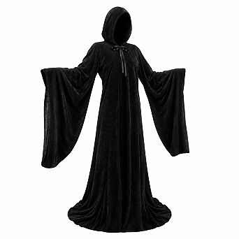 Womens Hooded Velvet Wizard Witch Cosplay Cloak For Halloween Party
