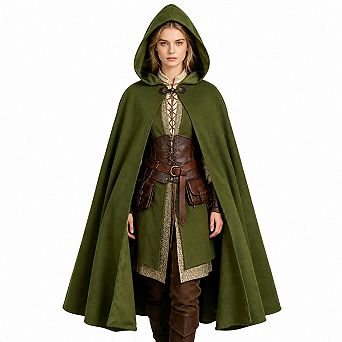 Women Medieval Renaissance Hooded Cloak Velvet Witch Cape Costume for LARP Halloween