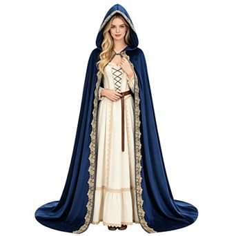 Velvet Medieval Renaissance Cape With Lace Trim For Cosplay Faires