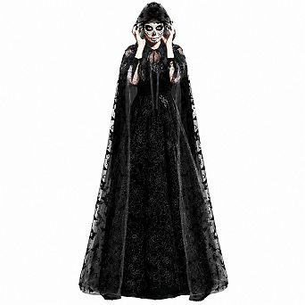 Women Medieval Vampire Tulle Hooded Cloak Gothic Cosplay Cape