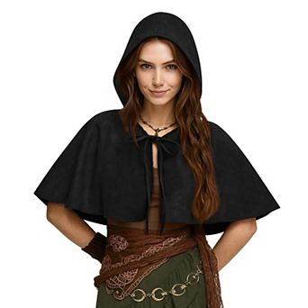 Medieval Hooded Cloak Short Velvet Witch Cape Cosplay Costume