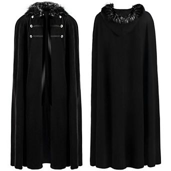 Velvet Unisex Faux Collar Hooded Cloak Victorian Renaissance Steampunk Costume