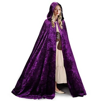 Women Full Length Hooded Velvet Cape Witch Vampire Renaissance Medieval Costume