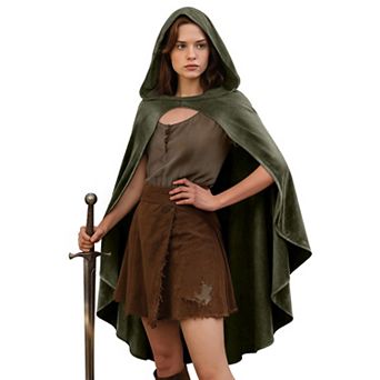 Unisex Faux Suede Hooded Medieval Cloak Renaissance LARP Cosplay Costume
