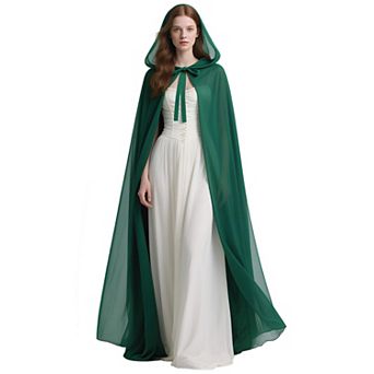 Women Chiffon Hooded Medieval Renaissance Fantasy Cape For Cosplay Halloween