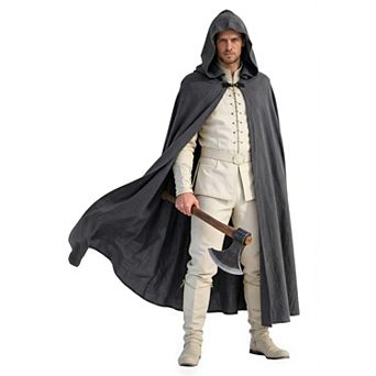 Adult Renaissance Faux Linen Hooded Medieval Costume Cape Cloak