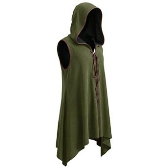 Men Renaissance Hooded Sleeveless Surcoat Medieval Cosplay Tunic