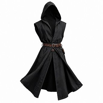 Men's Medieval Sleeveless Hooded Surcoat Renaissance Tunic Cosplay Cloak