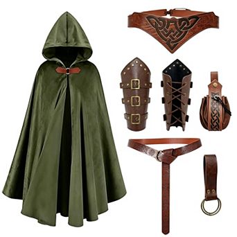 Medieval Renaissance Hooded Cloak Costume Set For Adult Men Women Cosplay