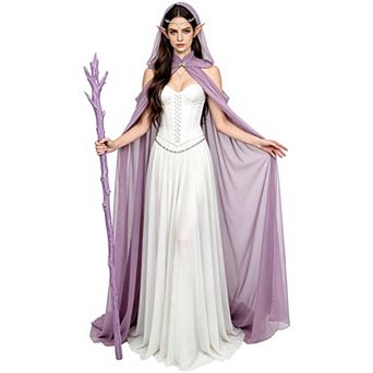 Women's Sheer Chiffon Hooded Off Shoulder Fairy Cape for Cosplay Events