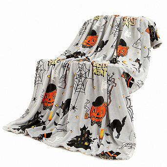 Halloween Print Fleece Throw Blanket Soft Warm Fall Home Decor