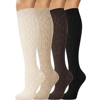 Womens 4 Pairs Merino Wool Knee High Winter Boot Socks