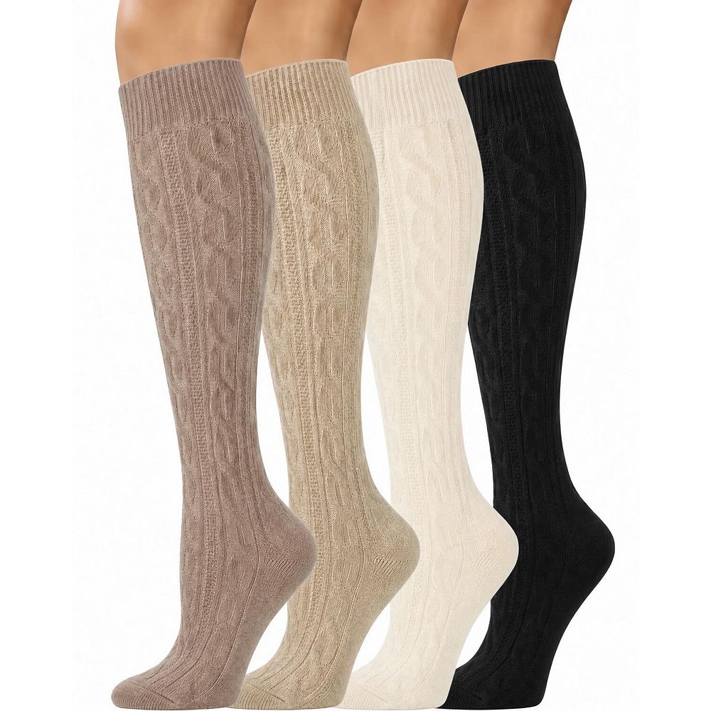 Womens 4 Pairs Merino Wool Knee High Winter Boot Socks