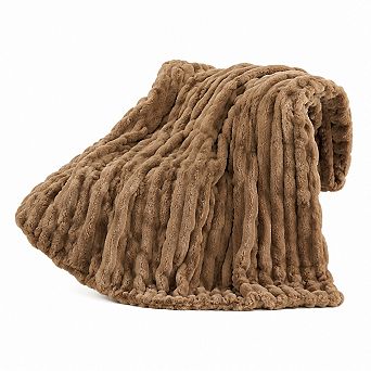 Ruched Faux Fur Throw Blanket Double Sided Plush Soft Home Decor