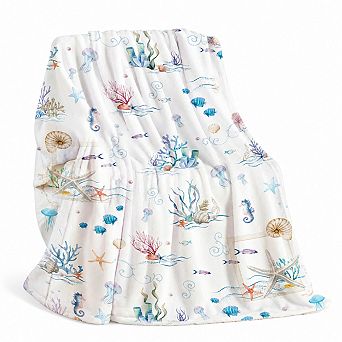 Soft Flannel Blanket Nautical Underwater World Cozy Lightweight Couch Bed Cover