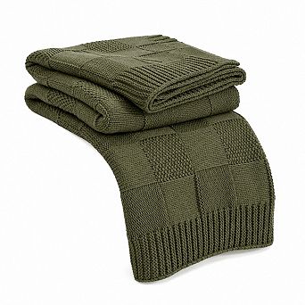 Soft Cozy Knitted Checkered Blanket Lightweight Warm Home Decor