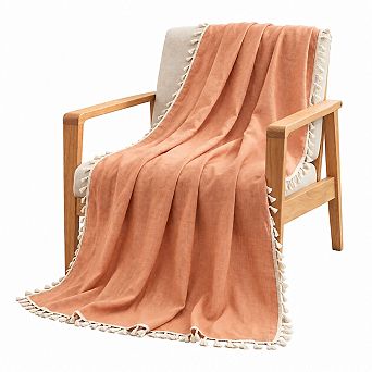 Linen Boho Farmhouse Throw Blanket Lightweight Decorative For Couch Bed Sofa