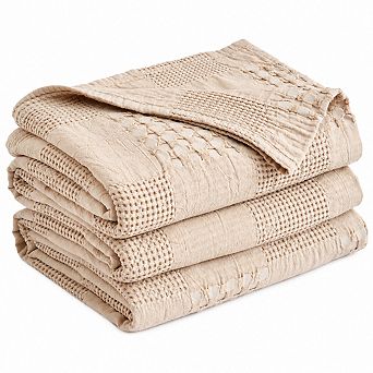 Waffle Weave Cotton Blanket Boho Farmhouse Soft Breathable Easy Care