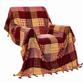 Boho Chenille Blanket Tassel Trim Jacquard Weave Home Decor