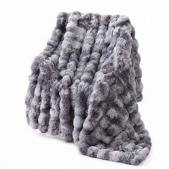 Faux Rabbit Fur Bubble Blanket Ultra Soft Warm Cozy For Couch Bed