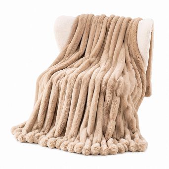 Faux Blanket Plush Striped Double Sided Cozy Easy Care