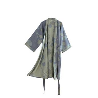 100 Cotton Gauze Ginkgo Leaf Long Loose Kimono Robe Loungewear Sleepwear