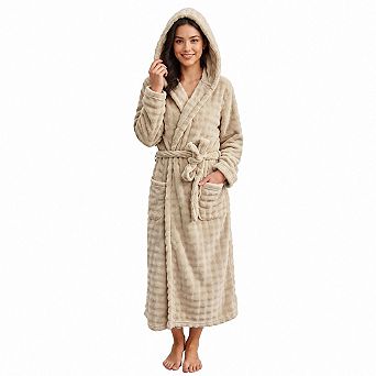 Women Hooded Quick Dry Absorbent Bubble Plush Bathrobe for Spa Shower Lounging