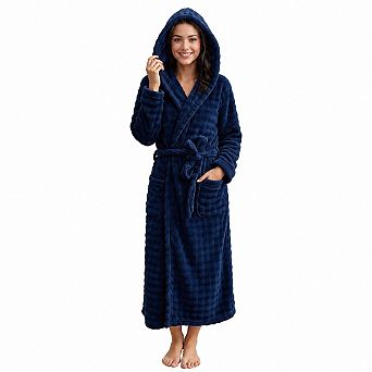 Women Hooded Quick Dry Absorbent Bubble Plush Bathrobe for Spa Shower Lounging