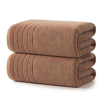 Set of 2 Extra Large Cotton Bath Towels Ultra Soft Quick Dry Absorbent Versatile Easy Care