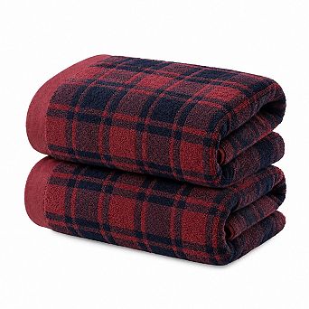 Checkered Cotton Bath Towel Set 2 pc Quick Dry Soft Absorbent
